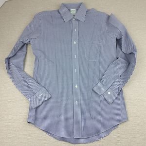 Brooks Brothers Milano Long‎ Sleeve Button Down Blue/White Checkered Shirt,15/34